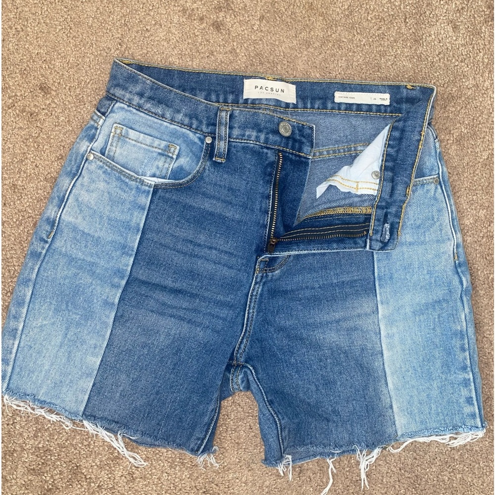 Pacsun High Rise Two Tone Blue Vintage Icon Denim Shorts